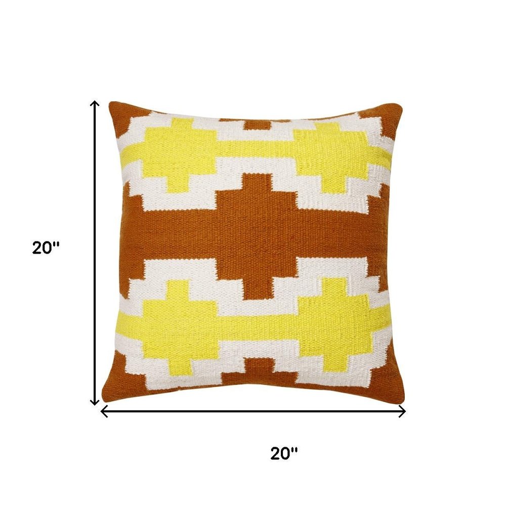 20" Red Yellow And White Striped Cotton Throw Pillow Cover