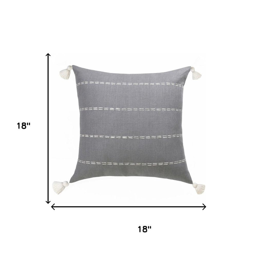 18" Gray And Ivory Striped Linen Throw Pillow Cover