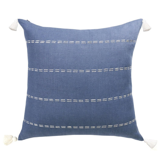 20" Blue And Ivory Striped Linen Throw Pillow Cover