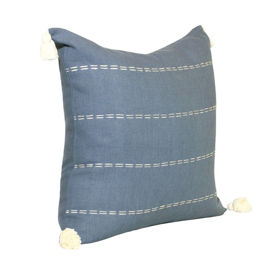 20" Blue And Ivory Striped Linen Throw Pillow Cover
