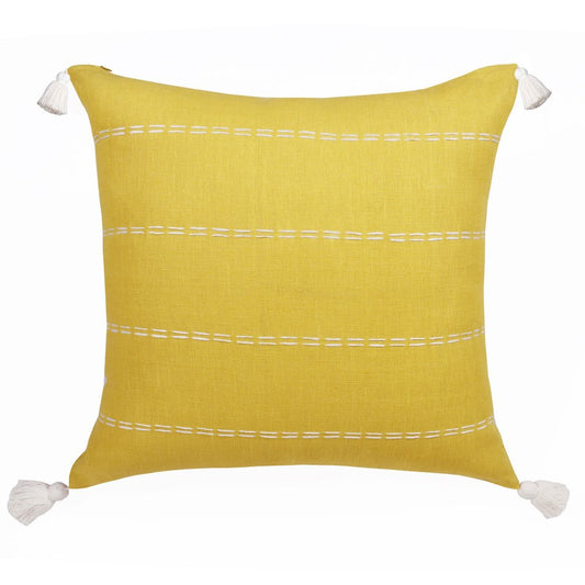 18" Yellow And Ivory Striped Linen Throw Pillow Cover
