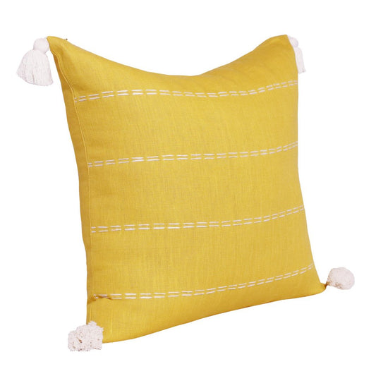 18" Yellow And Ivory Striped Linen Throw Pillow Cover