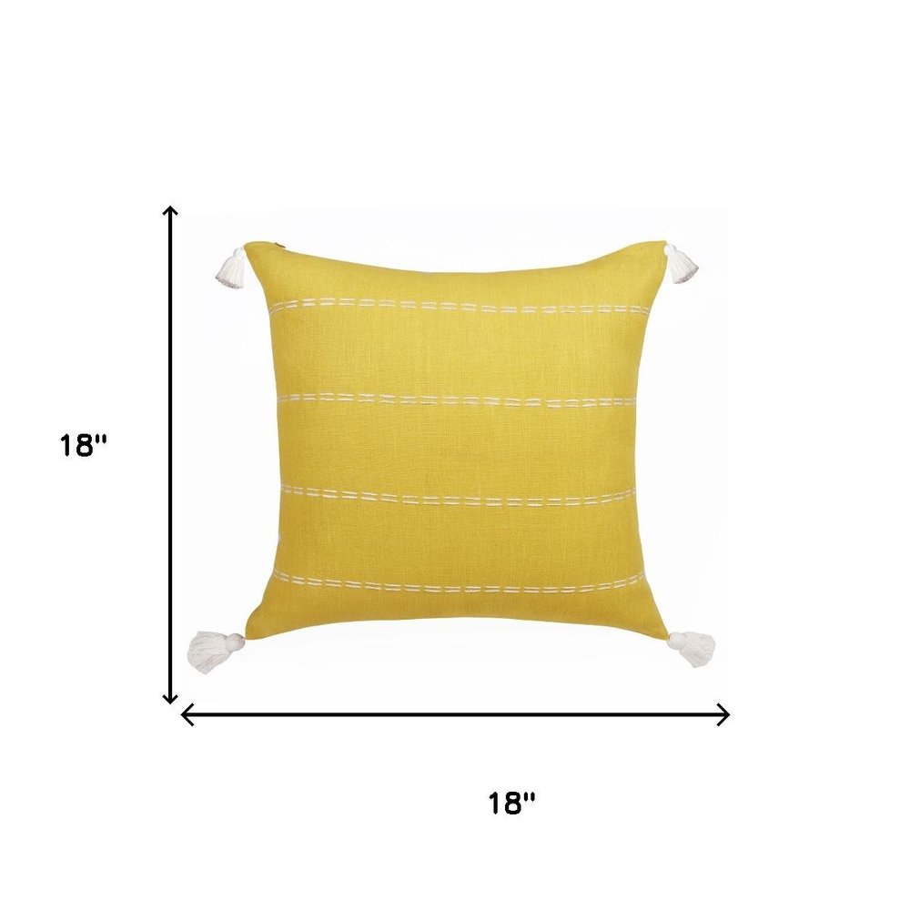 18" Yellow And Ivory Striped Linen Throw Pillow Cover