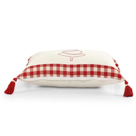 16" X 24" White And Red Lumbar Plaid Cotton Throw Pillow Cover