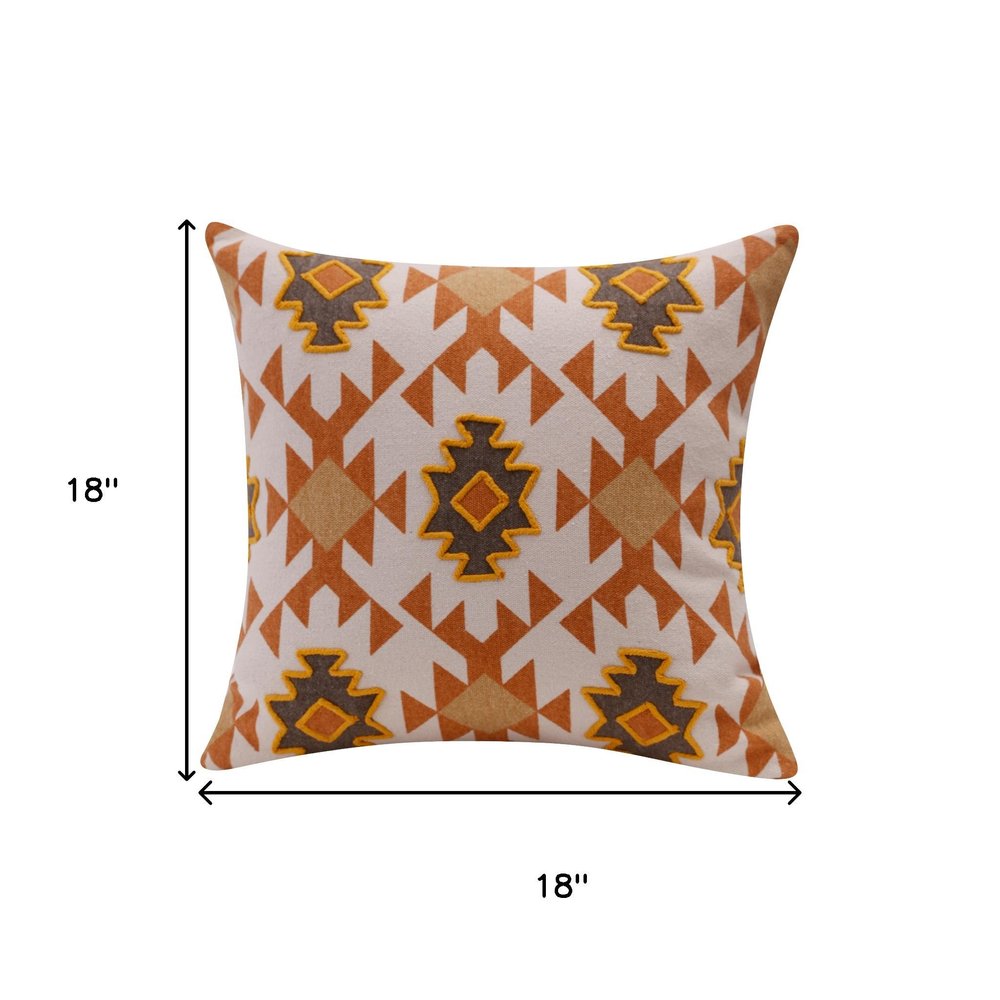 18" Orange And White Geometric Cotton Throw Pillow Cover