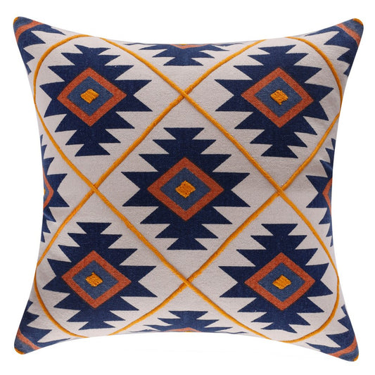 18" Blue And Orange Geometric Cotton Throw Pillow Cover