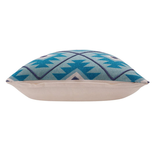 18" Blue And White Geometric Cotton Throw Pillow Cover