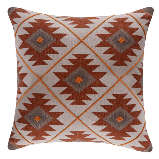 18" Rust And Off White Geometric Cotton Throw Pillow Cover