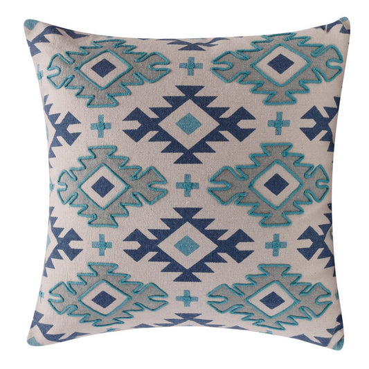 18" Navy Blue Light Gray And Light Blue Geometric Cotton Throw Pillow Cover