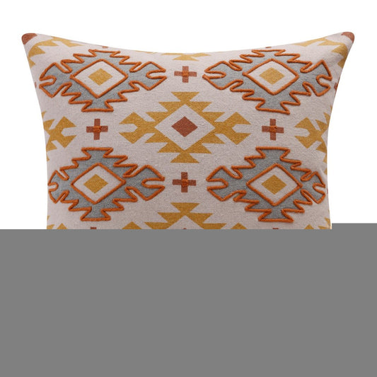 18" Yellow Rust And Cream Geometric Cotton Throw Pillow Cover