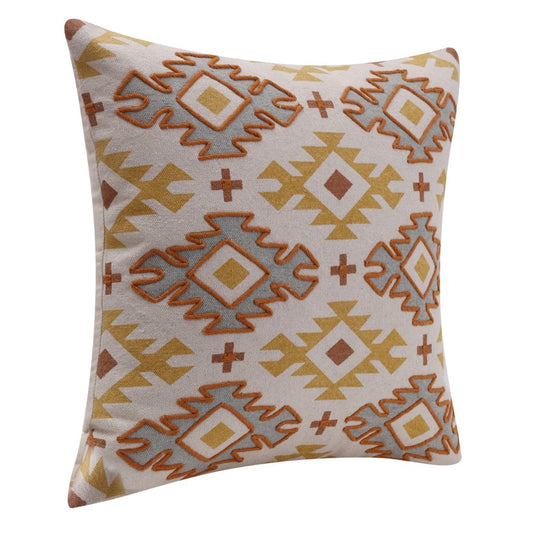 18" Yellow Rust And Cream Geometric Cotton Throw Pillow Cover