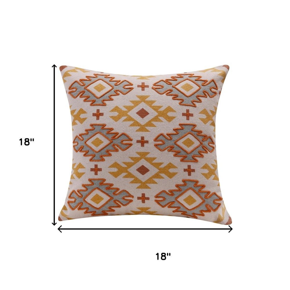 18" Yellow And Orange Geometric Cotton Throw Pillow Cover