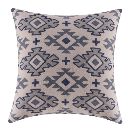 20" Blue And Gray Geometric Cotton Throw Pillow Cover