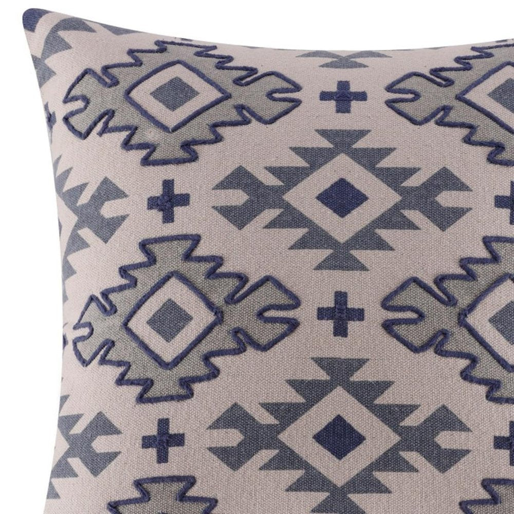 20" Blue And Gray Geometric Cotton Throw Pillow Cover