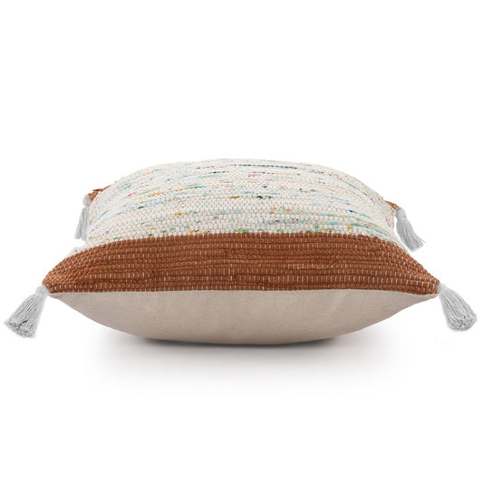 18" Brown Cream And Blue Color Block Cotton Throw Pillow Cover