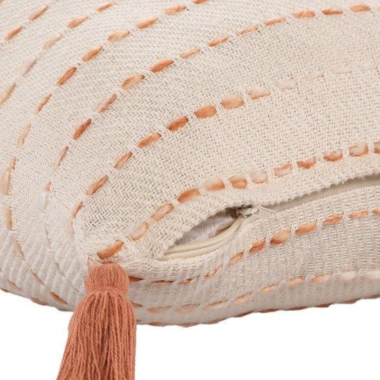 20" Ivory And Orange Striped Cotton Blend Throw Pillow Cover with Tassels