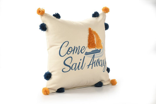18" Blue And Orange Beach Nautical Throw Pillow Cover