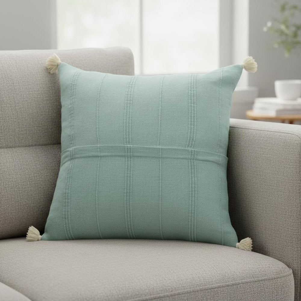 18" Green Cotton Throw Pillow Cover
