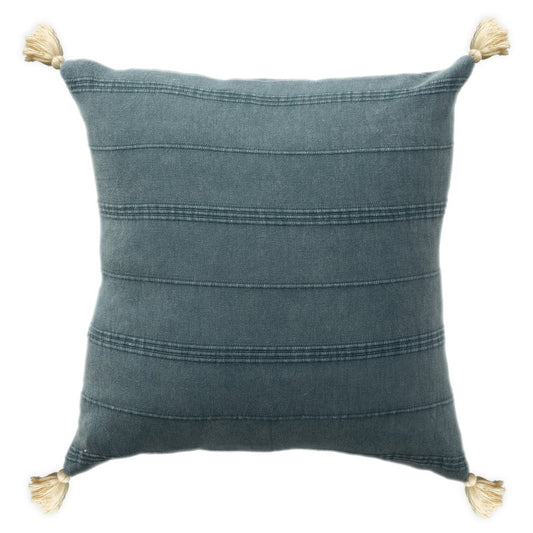 18" Gray And Blue Cotton Throw Pillow Cover