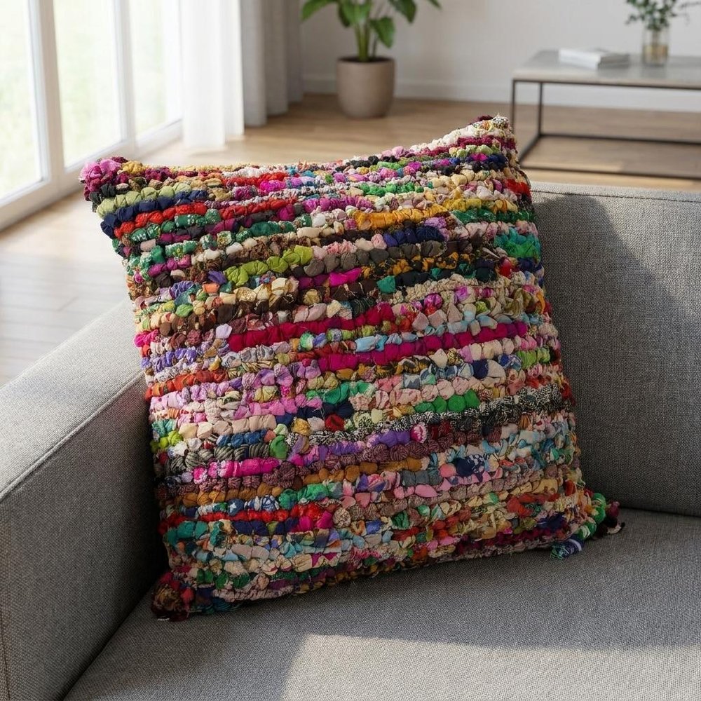 26" Brown And Rainbow Floor Abstract Rayon Throw Pillow Cover
