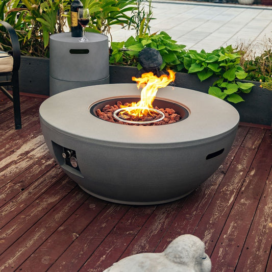 50000 BTU 36" Gray Steel Propane Round Fire Pit With Cover