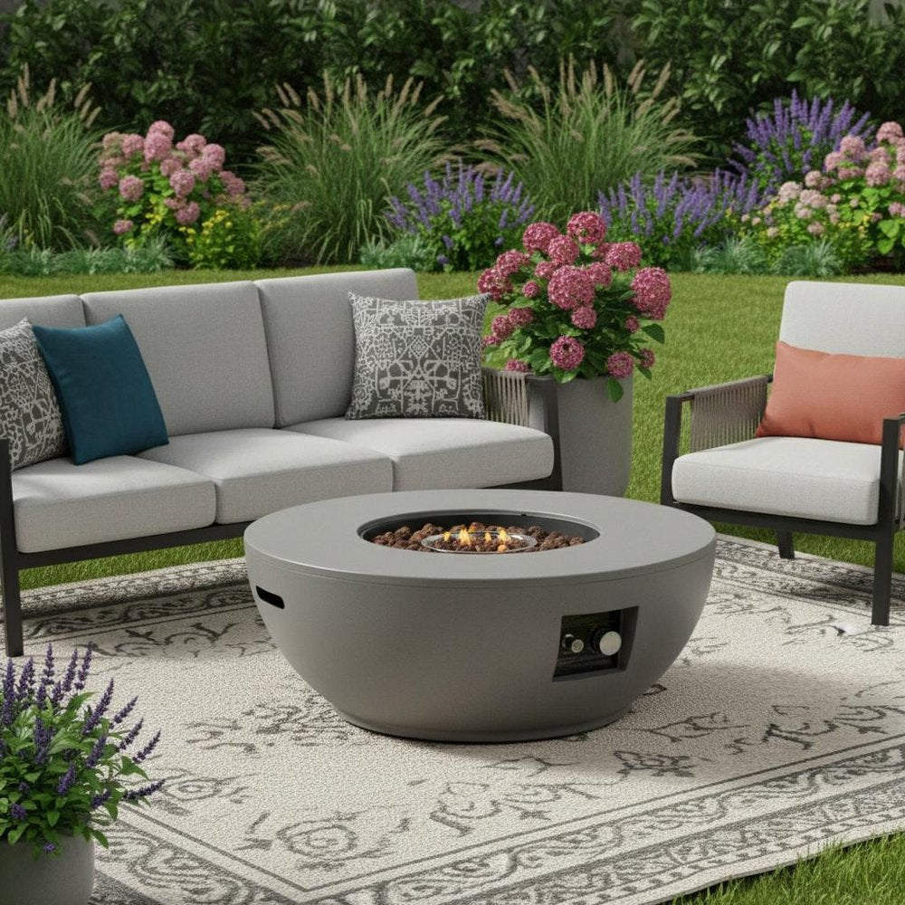 50000 BTU 36" Gray Steel Propane Round Fire Pit With Cover
