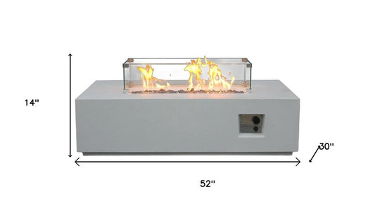 65000 BTU 52" Antiqued White Concrete Propane Rectangular Fire Pit With Cover