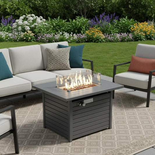 50000 BTU 42" Black Steel Propane Rectangular Fire Pit With Cover