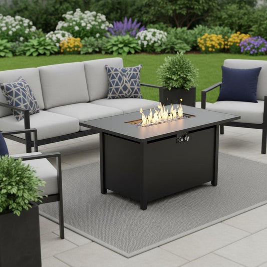 40000 BTU 43" Black Steel Propane Rectangular Fire Pit With Cover