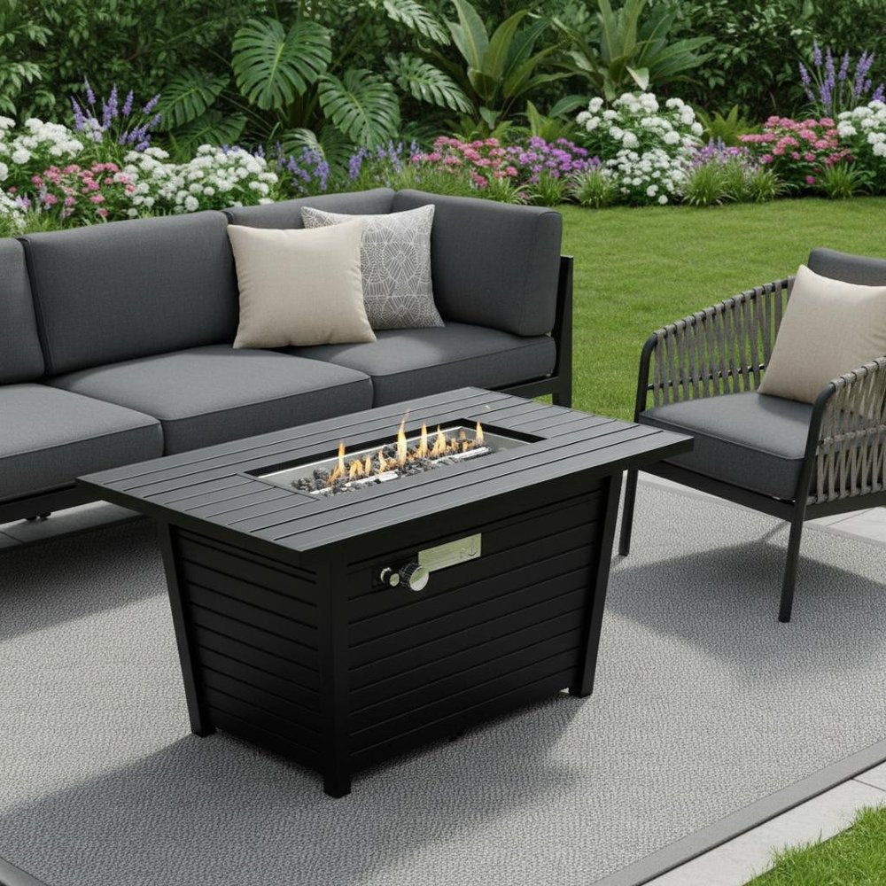 40000 BTU 42" Black Steel Propane Rectangular Fire Pit With Cover
