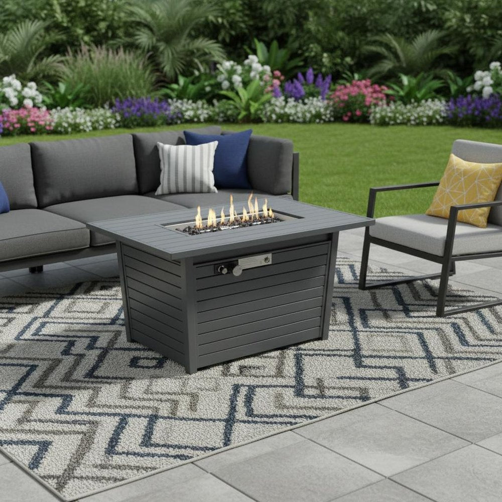 50000 BTU 42" Gray Steel Propane Rectangular Fire Pit Table With Cover