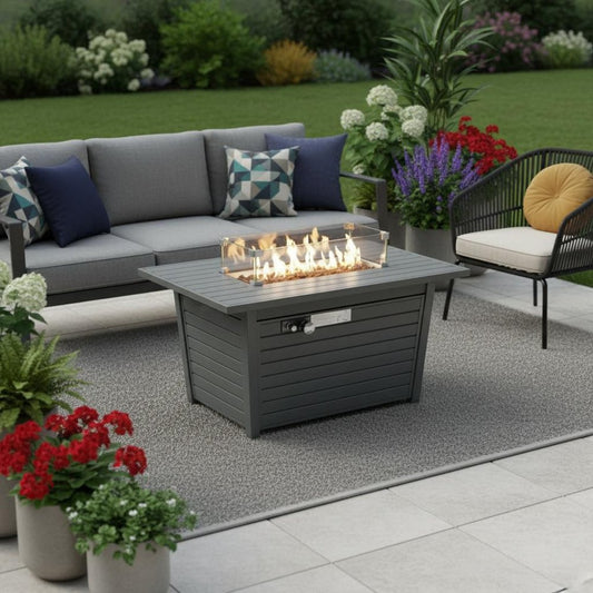 50000 BTU 42" Gray Steel Propane Rectangular Fire Pit With Cover