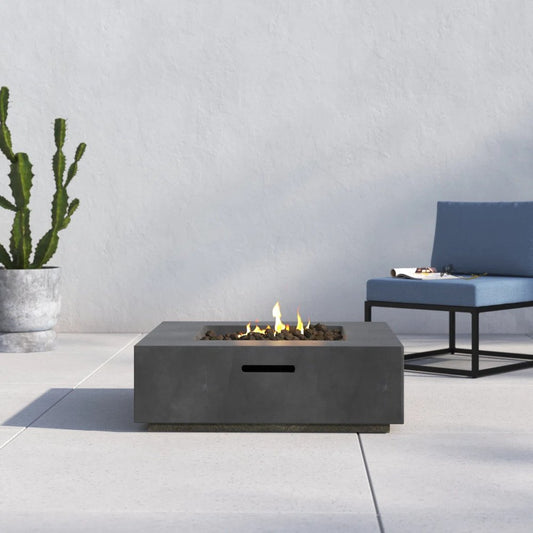 50000 BTU 34" Gray Concrete Propane Square Fire Pit With Cover