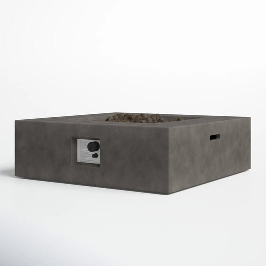 50000 BTU 34" Gray Concrete Propane Square Fire Pit With Cover