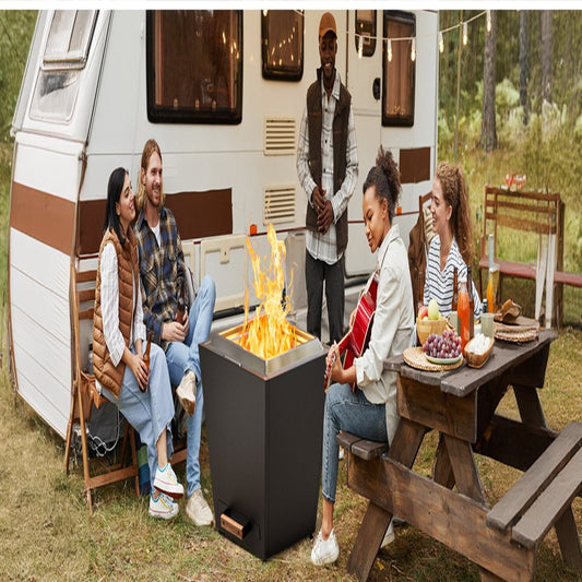 50000 BTU 25" Black Stainless steel Wood Burning Square Fire Pit With Cover