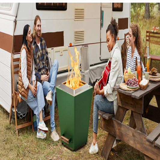 50000 BTU 20" Green Stainless steel Wood Burning Square Fire Pit With Cover