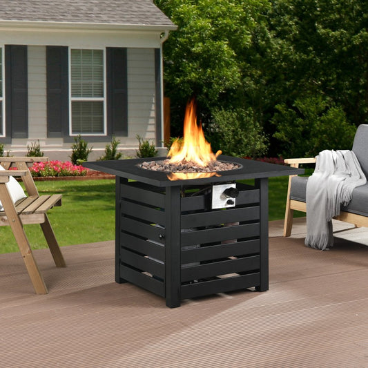 50000 BTU 32" Black Metal Propane Square Fire Pit With Cover