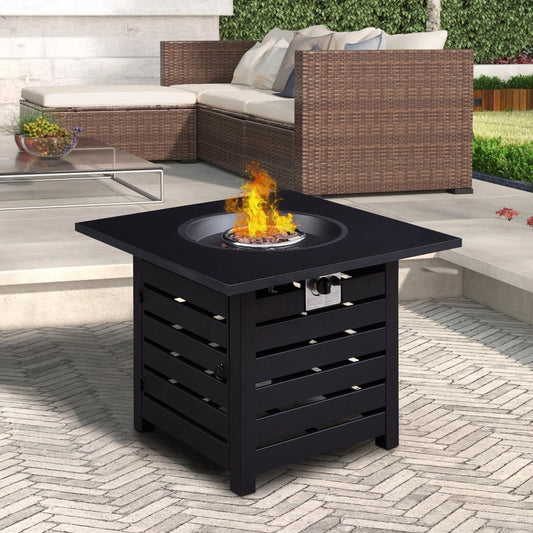 50000 BTU 32" Black Metal Propane Square Fire Pit With Cover
