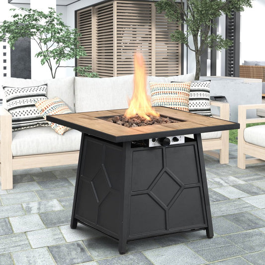 40000 BTU 28" Brown Iron Propane Square Fire Pit With Cover