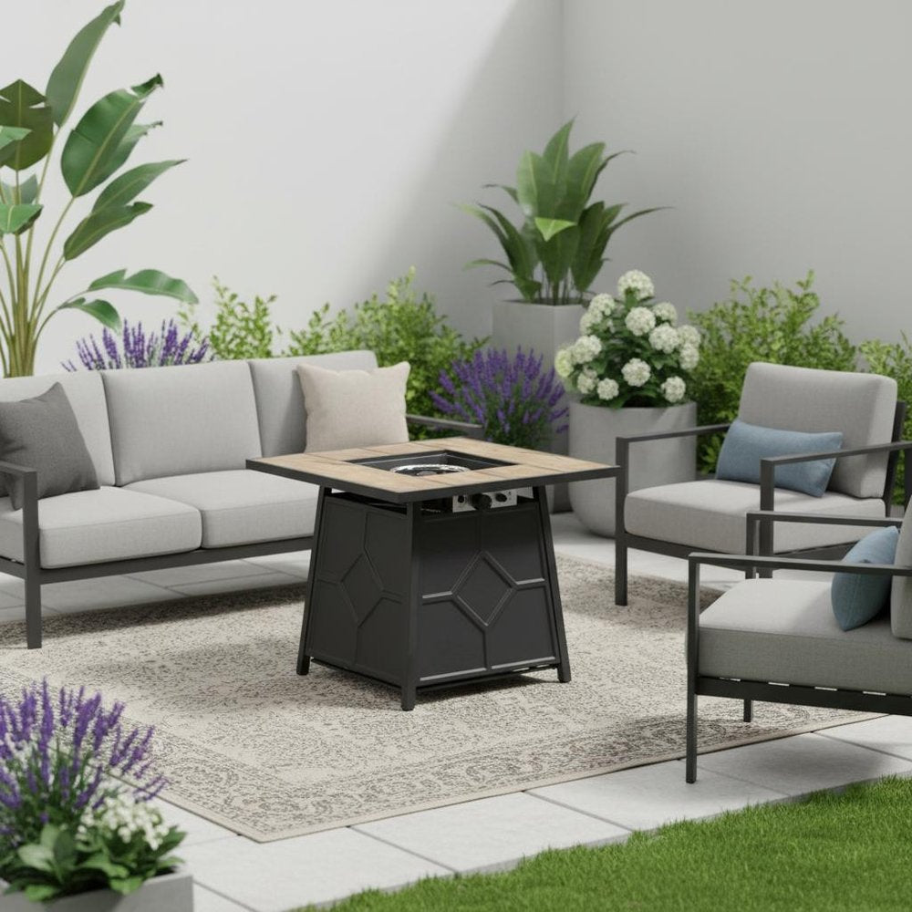 40000 BTU 28" Brown Iron Propane Square Fire Pit With Cover