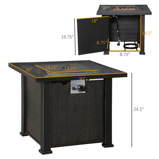 50000 BTU 30" Black Steel Propane Square Fire Pit With Cover