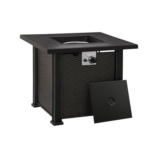 50000 BTU 30" Black Steel Propane Rectangular Fire Pit With Cover