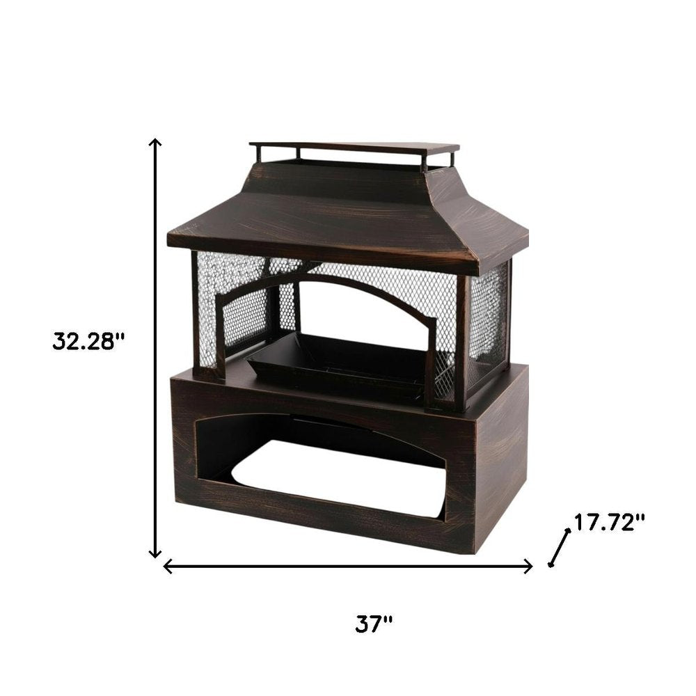 50000 BTU 37" Brown Steel Wood Burning Rectangular Fire Pit With Cover