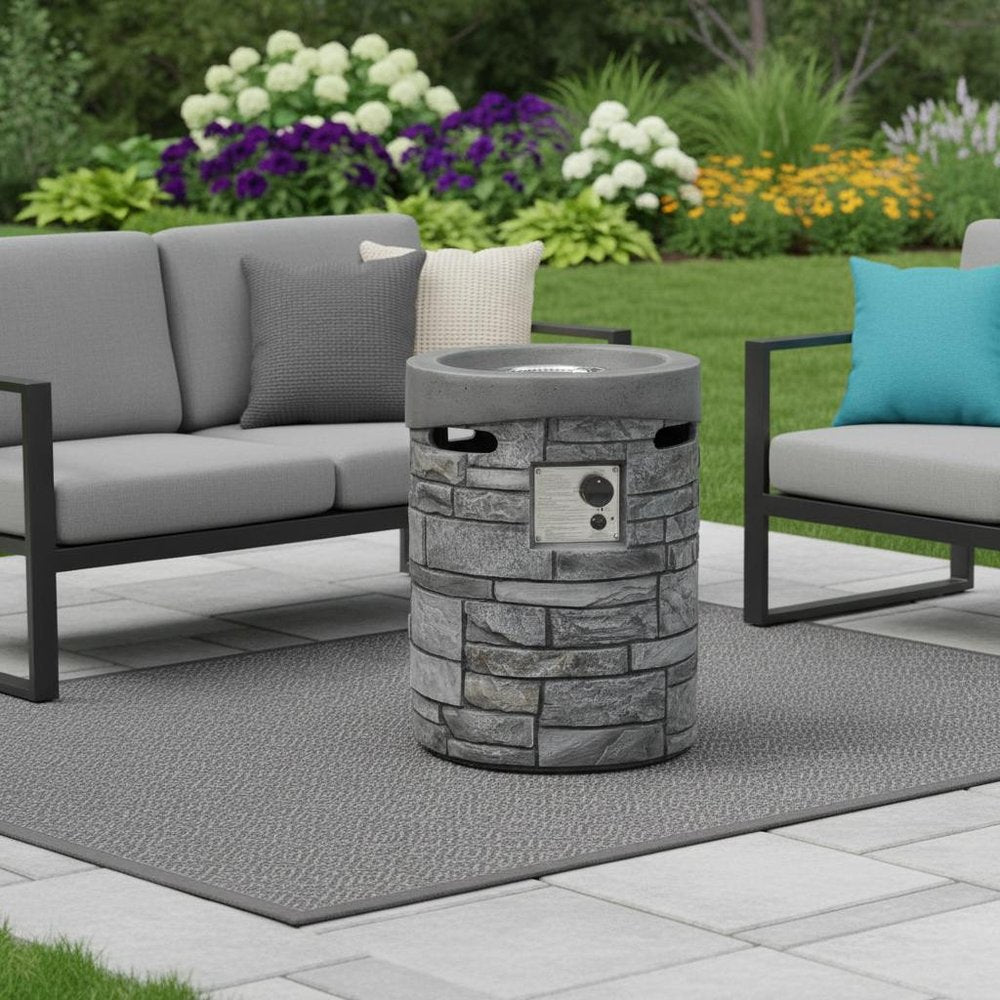 32000 BTU 26" Gray Magnesium Oxide Propane Round Fire Pit With Cover