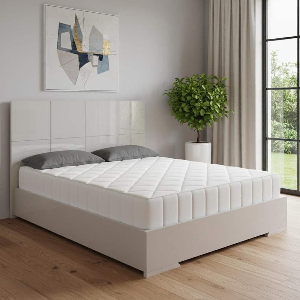 Gray Inlaid Panels Wood King Bed Frame