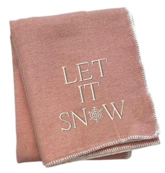 51" X 67" Pink And Cream Cotton Blend Let It Snow Plush Throw Blanket