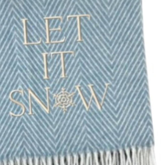 51" X 67" Sky Blue And Cream Cotton Blend Chevron Let It Snow Throw Blanket