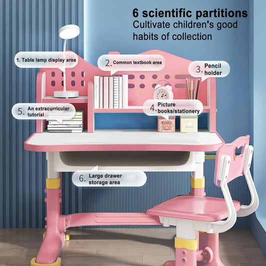 Student Children Table Kids Desk Chair Set Height Adjustable Children School Study Desk with Bookstand and Storage Drawer