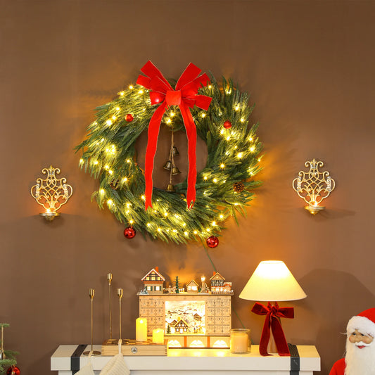 Homcom 36\\\" Christmas Wreath with 100 Led Lights, Pre-Lit Christmas Wreath