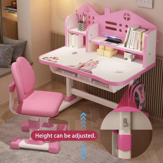 Student Children Table Kids Desk Chair Set Height Adjustable Children School Study Desk with Bookstand and Storage Drawer